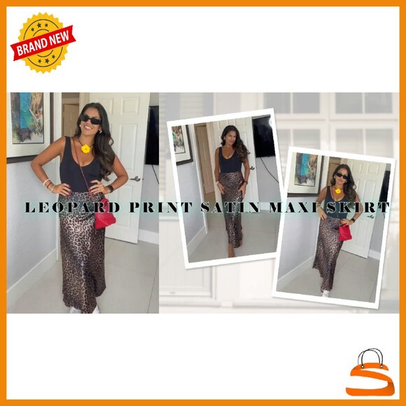 Satin Maxi Skirt High Waisted Elastic Waistband A-Line Long Skirt - Picture 8 of 8